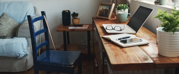 laptop, desk and chair
