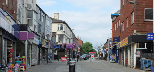 Image of Rochdale high-street on a cloudy day