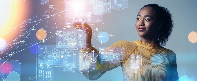 Image of a woman interacting with advanced technology